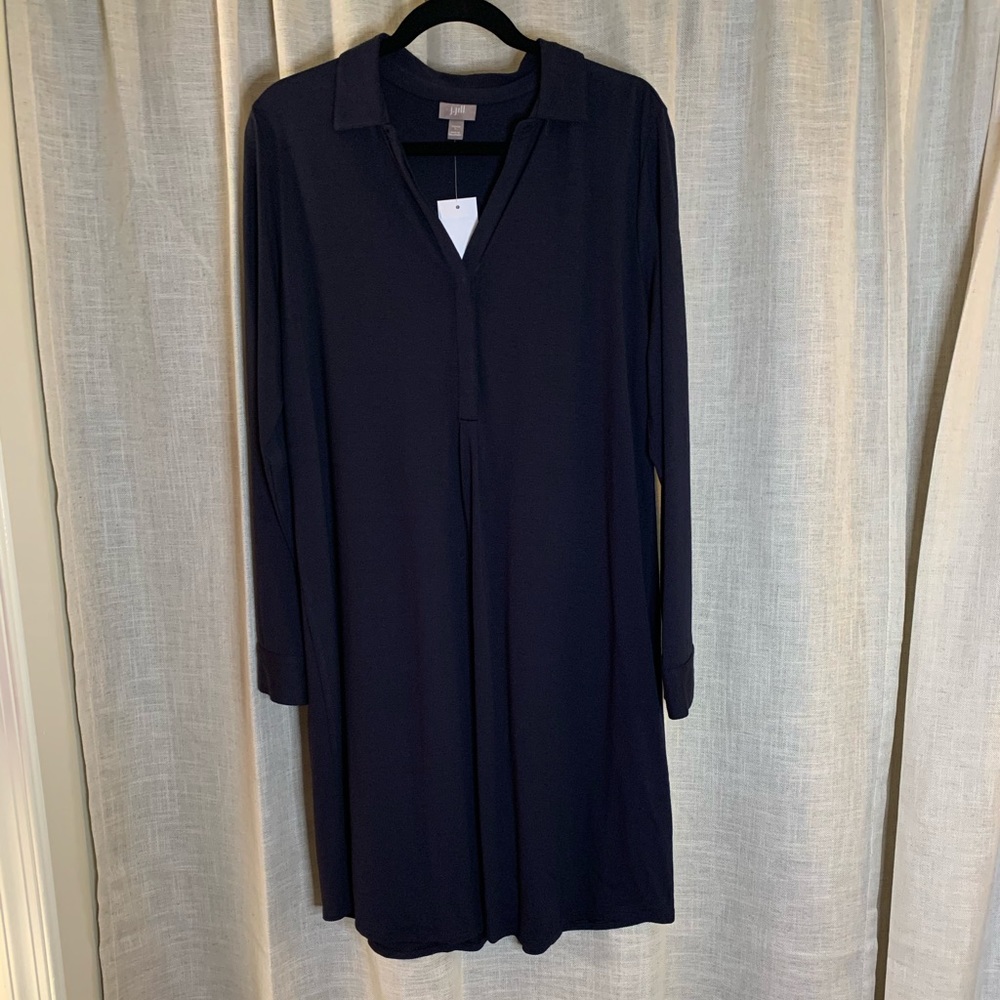 J. Jill Stretch Deep Blue Collared Dress